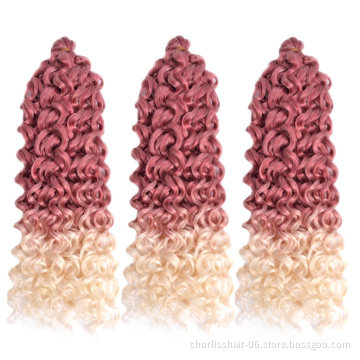 Wholesale Price Ocean Wave 24inches Hawaii Curls Pink Ombre Crochet Hair Braids Afro Curly Synthetic Braiding Hair Extensions